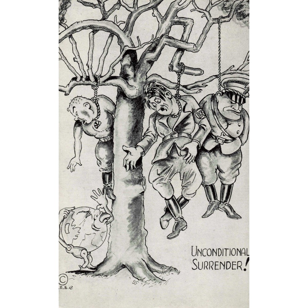1942 Slam the Axis Unconditional Surrender WWII Propaganda Postcard D. Robbins
